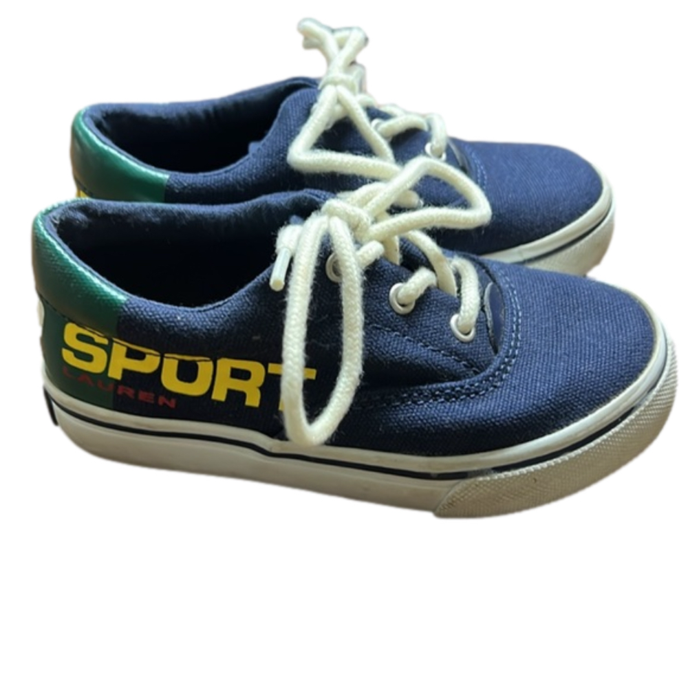 Boys toddler Ralph Lauren‎ Polo Sport canvas shoes good navy green size 9 - Picture 4 of 6